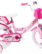DENVER Bicicleta pentru copii Minnie Cutest 14 inch frana de mana pe ambele roti clopotel roti ajutatoare detasabile suport pentru papusi cosulet transport pe ghidon