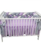 DESEDA Aparatoare laterala patut bebe bumper impletita in 4 din bumbac 240 cm lila-alb-gri