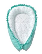 DESEDA Cuib pentru bebelusi cu desfacere si volanase verde menta - stelute verde menta pe alb
