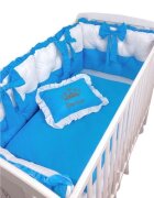 DESEDA Lenjeria de pat Personalizata cu 4 perne aparatori matlasate cearceaf cu volanas pilota si pernuta 120x60 cm albastru turquoise