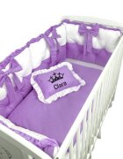 DESEDA Lenjeria de pat Personalizata cu 4 perne aparatori matlasate cearceaf cu volanas pilota si pernuta 120x60 cm violet