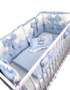 DESEDA Lenjeria de pat Personalizata cu 4 perne aparatori matlasate cearceaf cu volanas pilota si pernuta 140x70 cm albastru pal
