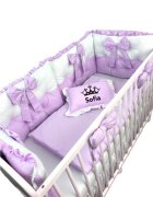 DESEDA Lenjeria de pat Personalizata cu 4 perne aparatori matlasate cearceaf cu volanas pilota si pernuta 140x70 cm roz pal