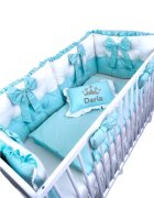 DESEDA Lenjeria de pat Personalizata cu 4 perne aparatori matlasate cearceaf cu volanas pilota si pernuta 140x70 cm verde menta