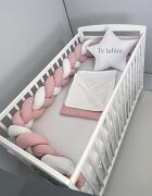 DESEDA Lenjerie cu aparatoare impletita in 3 din bumbac lungime 240 cm cu cearsaf paturica si perna steluta Te iubim Roz PudraAlb