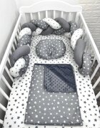 DESEDA Lenjerie de pat 120x60 cm cu aparatoare impletita 180 cm mix stelute gri