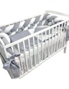 DESEDA Lenjerie de pat 120x60 cm cu aparatoare impletita 240 cm cu paturica pernuta slim si cearceaf alb-gri