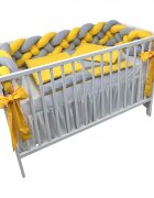 DESEDA Lenjerie de pat 120x60 cm cu aparatoare impletita 240 cm cu paturica pernuta slim si cearceaf galben-gri