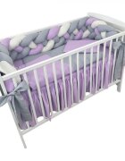 DESEDA Lenjerie de pat 120x60 cm cu aparatoare impletita 240 cm cu paturica pernuta slim si cearceaf lila-alb-gri