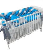 DESEDA Lenjerie de pat 120x60 cm cu aparatoare impletita 240 cm cu paturica pernuta slim si cearceaf turqoise-alb-gri