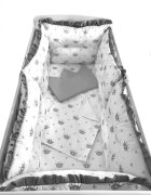 DESEDA Lenjerie patut 120x60 cm cu 6 aparatori pufoase cearsaf si paturica Coronite gri
