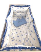 DESEDA Lenjerie patut 140x70 cm cu 6 aparatori pufoase cearsaf si paturica Coronite albastre
