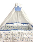 DESEDA Lenjerie patut 140x70 cm cu 6 aparatori pufoase cearsaf si paturica Coronite albastre