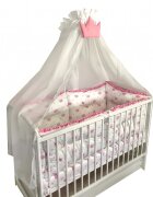 DESEDA Lenjerie patut 140x70 cm cu 6 aparatori pufoase cearsaf si paturica Coronite roz