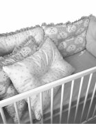 DESEDA Lenjerie patut 140x70 cm cu 6 aparatori pufoase cearsaf si paturica gri - norisori - stelute