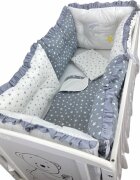 DESEDA Lenjerie patut 140x70 cm cu 6 aparatori pufoase cearsaf si paturica Mix stelute gri