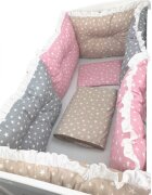DESEDA Lenjerie patut 140x70 cm cu 6 aparatori pufoase cearsaf si paturica Stelute rozbej si gri