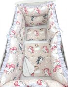 DESEDA Lenjerie patut 140x70 cm cu 6 aparatori pufoase cearsaf si paturica Unicorni