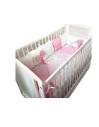 DESEDA Lenjerie personalizata cu aparatori din 7 pernute pufoase Roz cu stelute gri pe alb 140x70 cm