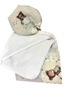 DESEDA Reductor Bebe Bed Nest cu paturica si pernuta antiplagiocefalie Ursuleti in carouri bej