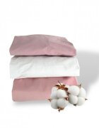 DESEDA Set 3 cearsafuri din bumbac ranforce pentru pat copii cu elastic roata dimensiune 140 x 70 cm mix roz pudrat