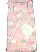 DESEDA Set 3 piese paturica cu cearsaf si pernuta 160x80 cm Nori cu luna roz