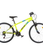 DINO BIKES Bicicleta 26 inch MTB Ring galben pentru copii cu varsta de peste 11 ani si o inaltime de peste 145 cm transmisie Shimano cu 18 viteze suspensii la roata din fata cric frana de mana pe roata fataspate