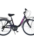 DINO BIKES Bicicleta City Summertime negru 26 inch de la 11 ani inaltime de peste 145 cm frana de mana pe roata fataspate portbagaj fataspate transmisie Shimano cu 6 viteze claxon si cric