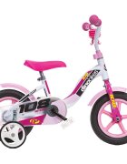 DINO BIKES Bicicleta copii 10 inch 108 Sport alb si roz de la 3 ani inaltimea 78-90 cm roti spuma EVA claxon pe ghidon roti ajutatoare