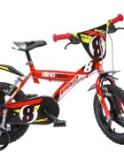 DINO BIKES Bicicleta copii 163 GLN diametru 16 inch varsta cuprinsa intre 6-8 ani si inaltimea de 107-125 cm roti ajutatoare aparatoare lant frana pe ambele roti