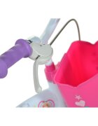 DINO BIKES Bicicleta copii Barbie 12 inch varsta 3-5 ani inaltimea 87-110 cm roti din spuma EVA roti ajutatoare detasabile scaun pentru papusa in spate cos spatios de depozitare in fata