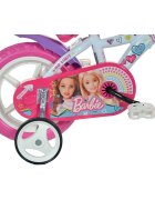 DINO BIKES Bicicleta copii Barbie 12 inch varsta 3-5 ani inaltimea 87-110 cm roti din spuma EVA roti ajutatoare detasabile scaun pentru papusa in spate cos spatios de depozitare in fata