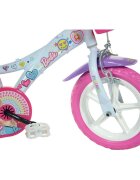 DINO BIKES Bicicleta copii Barbie 12 inch varsta 3-5 ani inaltimea 87-110 cm roti din spuma EVA roti ajutatoare detasabile scaun pentru papusa in spate cos spatios de depozitare in fata