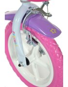 DINO BIKES Bicicleta copii Barbie 12 inch varsta 3-5 ani inaltimea 87-110 cm roti din spuma EVA roti ajutatoare detasabile scaun pentru papusa in spate cos spatios de depozitare in fata