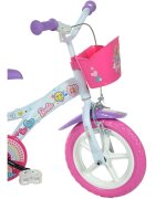 DINO BIKES Bicicleta copii Barbie 12 inch varsta 3-5 ani inaltimea 87-110 cm roti din spuma EVA roti ajutatoare detasabile scaun pentru papusa in spate cos spatios de depozitare in fata