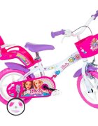 DINO BIKES Bicicleta copii Barbie 12 inch varsta 3-5 ani inaltimea 87-110 cm roti din spuma EVA roti ajutatoare detasabile scaun pentru papusa in spate cos spatios de depozitare in fata