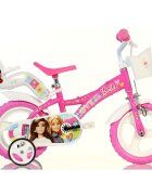 DINO BIKES Bicicleta copii Barbie 12 inch varsta 3-5 ani si o inaltime cuprinsa intre 87-110 cm roti spuma EVA frana de mana pe roata din fata roti ajutatoare detasabile scaun pentru papusa in spate cosulet fata
