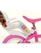 DINO BIKES Bicicleta copii Barbie 12 inch varsta 3-5 ani si o inaltime cuprinsa intre 87-110 cm roti spuma EVA frana de mana pe roata din fata roti ajutatoare detasabile scaun pentru papusa in spate cosulet fata