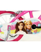 DINO BIKES Bicicleta copii Barbie 14 inch varsta 4-7 ani si o inaltime cuprinsa intre 95-115 cm frana de mana pe roata din fataspate roti ajutatoare detasabile scaun pentru papusa in spate