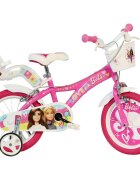 DINO BIKES Bicicleta copii Barbie 14 inch varsta 4-7 ani si o inaltime cuprinsa intre 95-115 cm frana de mana pe roata din fataspate roti ajutatoare detasabile scaun pentru papusa in spate