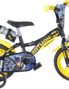 DINO BIKES Bicicleta copii Batman 12 inch varsta 3-4 ani inaltimea 87-110 cm frana pe fata pinion fix roti din spuma EVA scaun reglabil roti ajutatoare detasabile