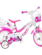 DINO BIKES Bicicleta copii Flappy roz 12 inch varsta 3-5 ani inaltimea 87-110 cm anvelope spuma EVA frana de mana pe roata din fata cos spatios de depozitare in fata scaun pentru papusa in spate