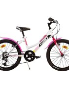 DINO BIKES Bicicleta copii MTB fete sport alb 20 inch cu 6 viteze varsta 7-11 ani inaltimea 120-145 cm anvelope gonflabile frana de mana pe roata fataspate cric roti prevazute cu reflectoare