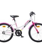 DINO BIKES Bicicleta copii MTB fete sport alb 20 inch varsta 7-11 ani inaltimea 120-145 cm anvelope gonflabile frana de mana pe roata fataspate claxon pe ghidon cric