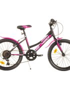 DINO BIKES Bicicleta copii MTB fete sport negru 20 inch cu 6 viteze varsta 7-11 ani inaltimea 120-145 cm anvelope gonflabile frana de mana pe roata fataspate cric roti prevazute cu reflectoare