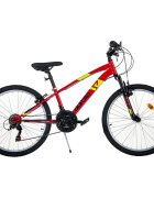 DINO BIKES Bicicleta copii MTB Ring rosu 24 inch de la 9 ani inaltimea recomandata 135-145 cm anvelope gonflabile transmisie Shimano cu 18 viteze suspensii la roata din fata frana de mana pe roata fataspate