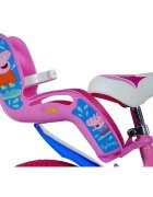 DINO BIKES Bicicleta copii Peppa Pig 14 inch varsta 4-7 ani inaltimea 95-115 cm frana de mana pe roata din fataspate cosulet fata si scaun pentru papusa in spate pinion spate fix roti ajutatoare detasabile