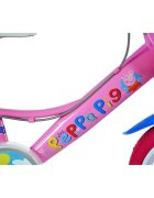 DINO BIKES Bicicleta copii Peppa Pig 16 inch varsta 6-8 ani inaltimea 107-125 cm anvelope gonflabile roti ajutatoare detasabile frana de mana pe roata din fataspatecos de depozitare in fata si scaun pentru papusa spate