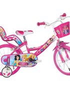DINO BIKES Bicicleta copii Princess 14 inch varsta 4-7 ani inaltimea 95-115 cm frana de mana pe roata din fataspate cosulet fata si scaun pentru papusa in spate pinion spate fix roti ajutatoare detasabile