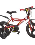 DINO BIKES Bicicleta copii Pro-cross rosu 16 inch varsta 6-8 ani inaltimea 107-125 cm frana de mana roata din fataspate roti ajutatoare detasabile scut frontal anvelope gonflabile